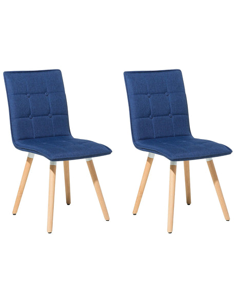 Set of 2 Dining Chairs Blue Fabric Upholstery Light Wood Legs Modern Eclectic Style Beliani