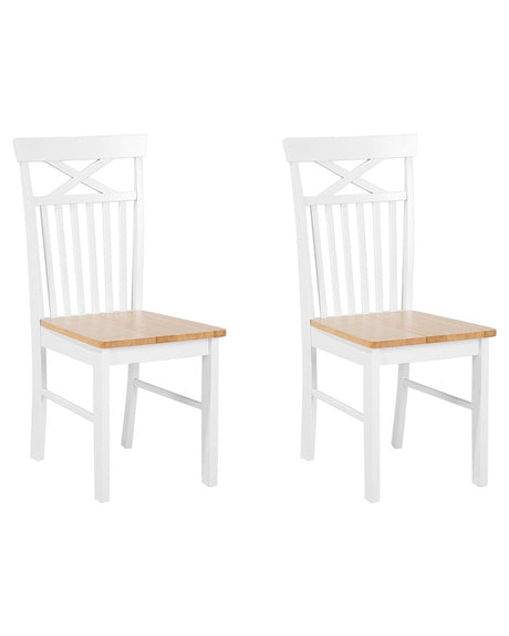 Set of 2 Dining Chairs White with Light Wood Traditional Style Beliani