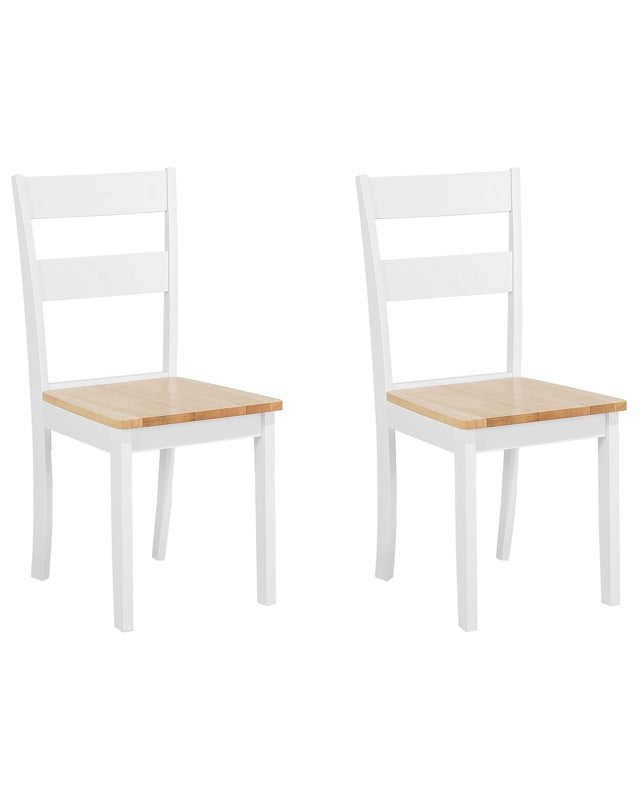 Set of 2 Dining Chairs White and Light Rubberwood Slat Back Cottage Style Beliani