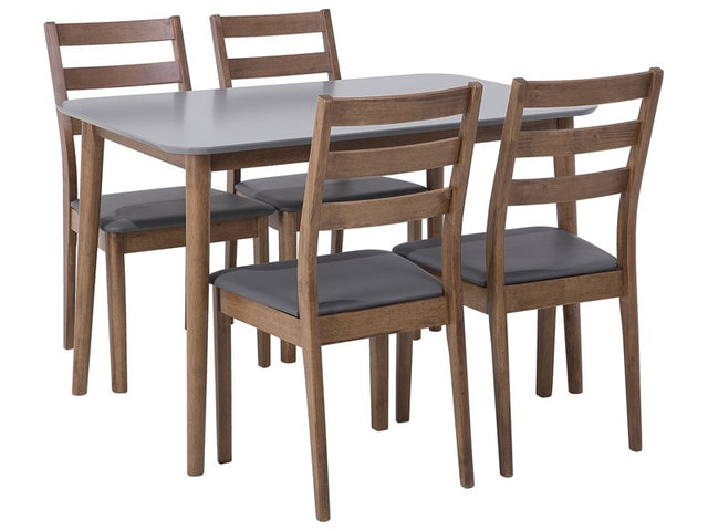 Dining Set Dark Solid Wood Grey Top Faux Leather Seats 4 Seater 118 x 77 cm Beliani