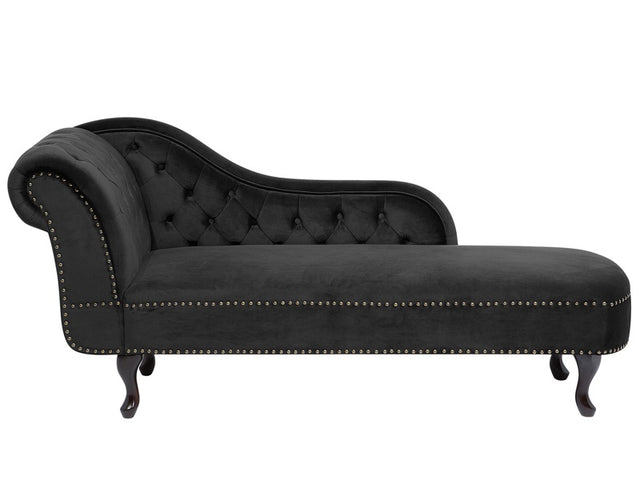 Chaise Lounge Black Left Hand Velvet Buttoned Nailheads Beliani