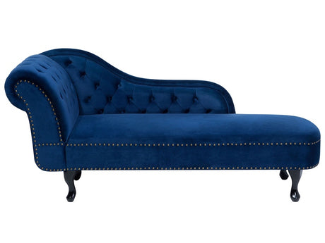 Chaise Lounge Blue Left Hand Velvet Buttoned Nailheads Beliani