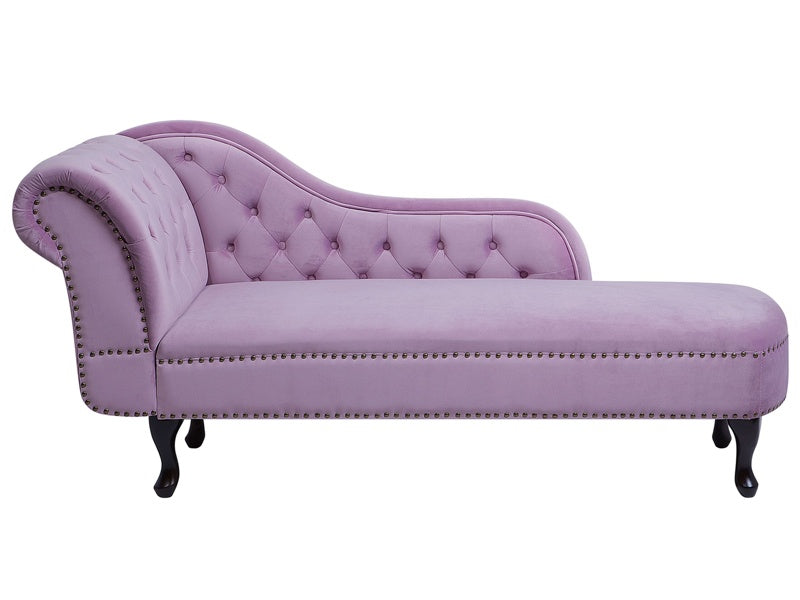 Chaise Lounge Pink Left Hand Velvet Buttoned Nailheads Beliani