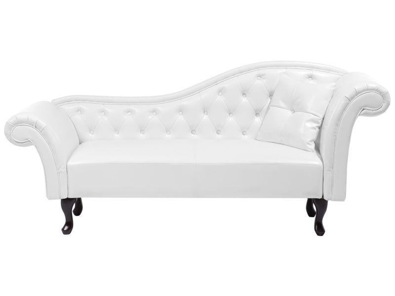 Chaise Lounge White Faux Leather Button Tufted Upholstery Right Hand Rolled Arms with Cushion Beliani