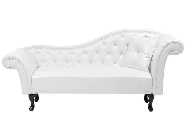 Chaise Lounge White Faux Leather Button Tufted Upholstery Right Hand Rolled Arms with Cushion Beliani