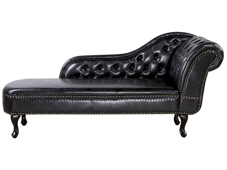 Chaise Lounge Black Right Hand Faux Leather Buttoned Beliani