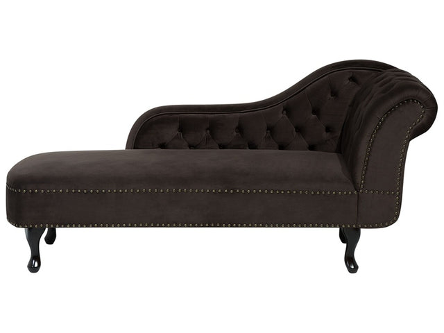 Chaise Lounge Brown Right Hand Velvet Buttoned Nailheads Beliani