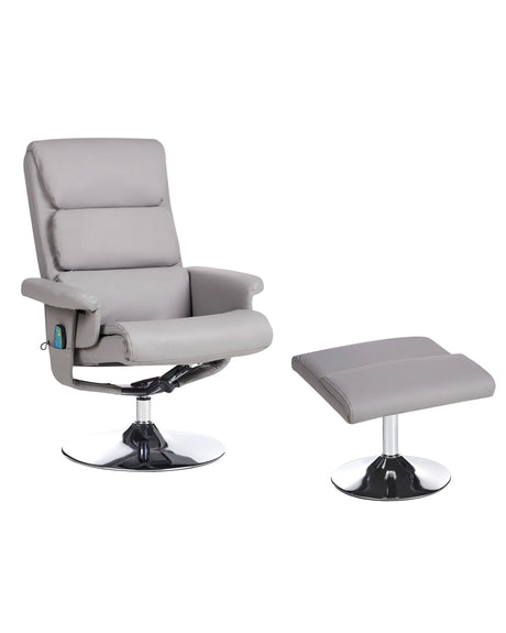 Recliner Armchair Grey with Footstool Faux Leather Upholstered Metal Frame Heated Massage Function Retro Design Beliani