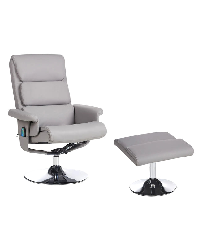 Recliner Armchair Grey with Footstool Faux Leather Upholstered Metal Frame Heated Massage Function Retro Design Beliani