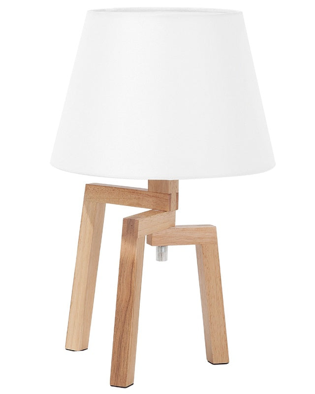 Table Lamp White Cotton Lampshade Light Wood 3 Legs Modern Beliani