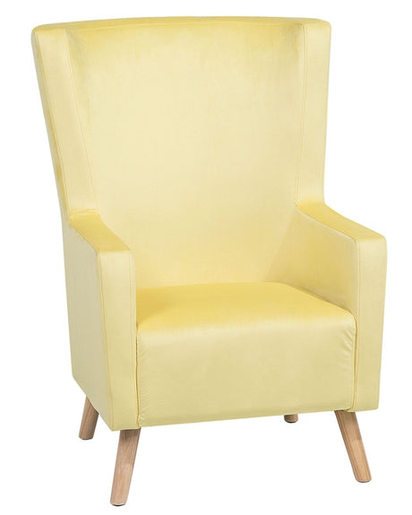 Wingback Chair Yellow Velvet Upholstery High Back Wooden Legs Beliani