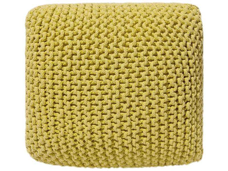 Pouf Ottoman Yellow Knitted Cotton EPS Beads Filling Square Small Footstool 50 x 50 cm Beliani