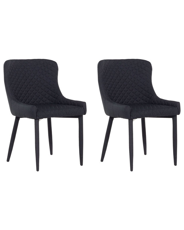 Set of 2 Dining Chairs Black Upholstered Fabric Diamond Stitching Beliani