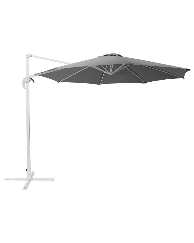 Garden Sun Parasol Dark Grey Canopy White Steel Pole 240 cm Weather Resistant Cantilever with Crank Mechanism Beliani