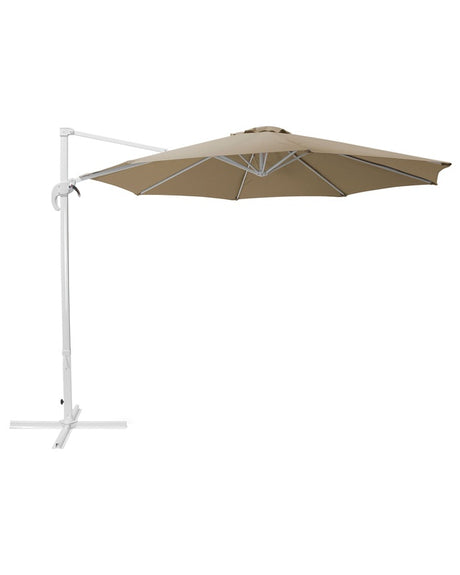 Garden Sun Parasol Sand Beige Canopy White Steel Pole 240 cm Weather Resistant Cantilever with Crank Mechanism Beliani