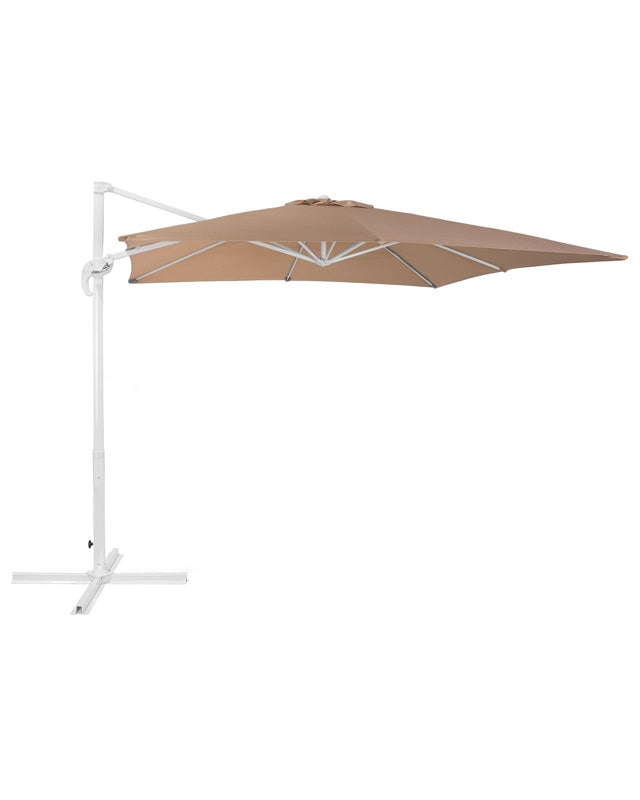 Garden Sun Parasol Sand Beige Canopy White Steel Pole 235 cm Weather Resistant Cantilever with Crank Mechanism Beliani