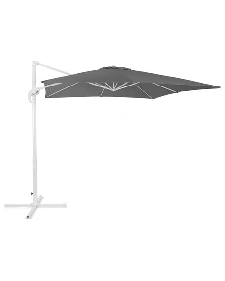 Garden Sun Parasol Grey Canopy White Steel Pole 235 cm Weather Resistant Cantilever with Crank Mechanism Beliani