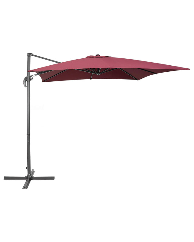 Garden Sun Parasol Burgundy Canopy Black Steel Pole 235 cm Weather Resistant Cantilever with Crank Mechanism Beliani