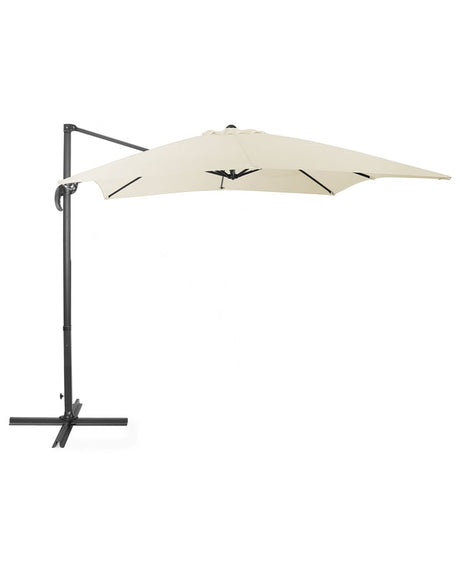 Garden Sun Parasol Light Beige Canopy Black Steel Pole 235 cm Weather Resistant Cantilever with Crank Mechanism Beliani