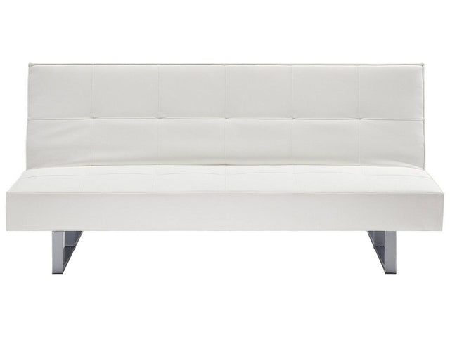 Sofa Bed White Faux Leather Modern Living Room Convertible 3 Seater Armless Minimalistic Design Beliani