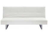 Sofa Bed White Faux Leather Modern Living Room Convertible 3 Seater Armless Minimalistic Design Beliani