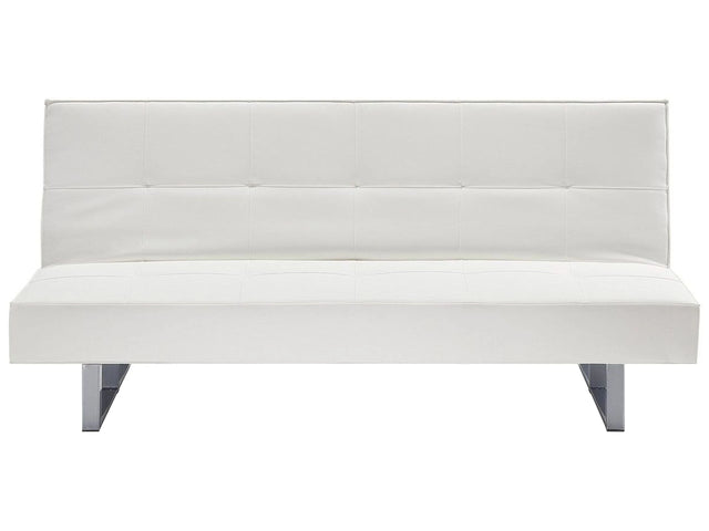 Sofa Bed White Faux Leather Modern Living Room Convertible 3 Seater Armless Minimalistic Design Beliani