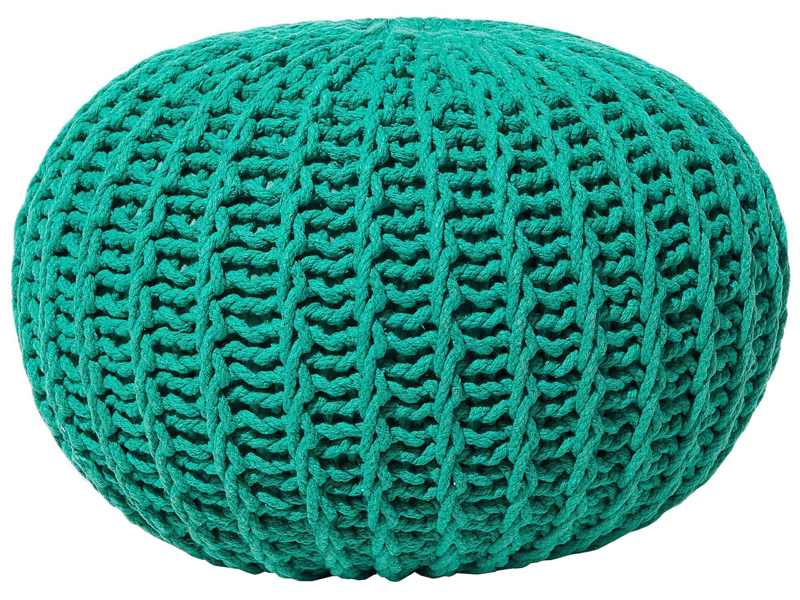 Pouf Ottoman Green Knitted Cotton EPS Beads Filling Round Small Footstool 50 x 35 cm Beliani