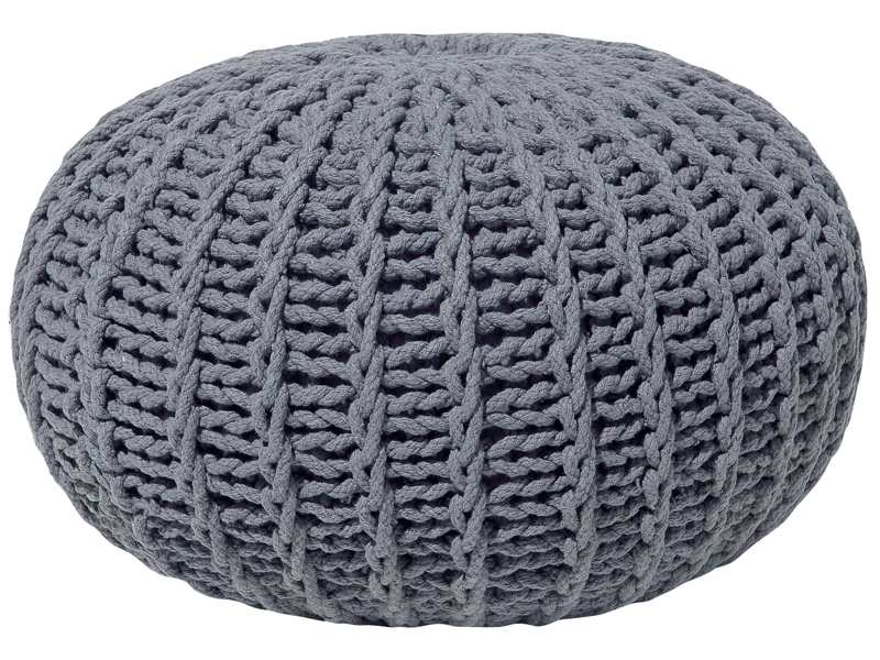 Pouf Ottoman Grey Knitted Cotton EPS Beads Filling Round Small Footstool 50 x 35 cm Beliani