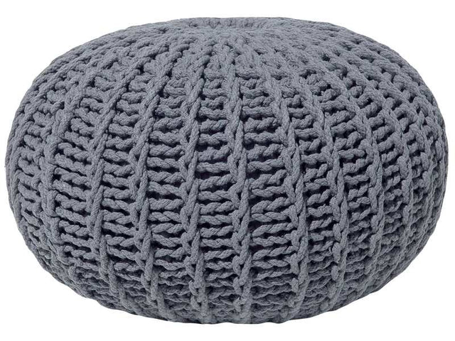 Pouf Ottoman Grey Knitted Cotton EPS Beads Filling Round Small Footstool 50 x 35 cm Beliani