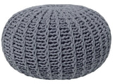 Pouf Ottoman Grey Knitted Cotton EPS Beads Filling Round Small Footstool 50 x 35 cm Beliani