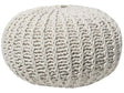 Pouf Ottoman Beige Knitted Cotton EPS Beads Filling Round Small Footstool 50 x 35 cm Beliani