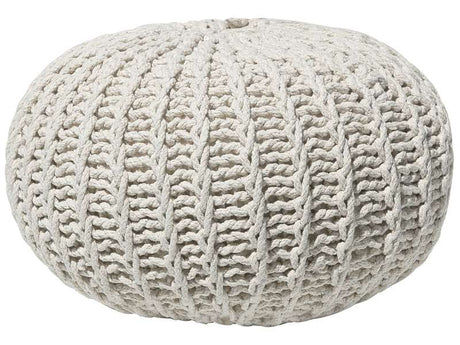 Pouf Ottoman Beige Knitted Cotton EPS Beads Filling Round Small Footstool 50 x 35 cm Beliani