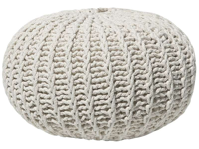 Pouf Ottoman Beige Knitted Cotton EPS Beads Filling Round Small Footstool 50 x 35 cm Beliani