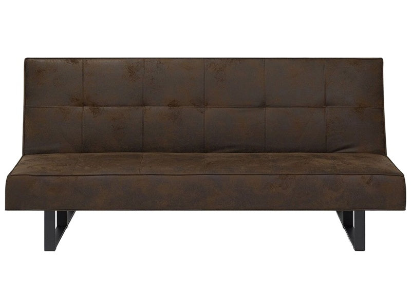 Sofa Bed Brown Faux Leather Modern Living Room Convertible 3 Seater Armless Minimalistic Design Beliani