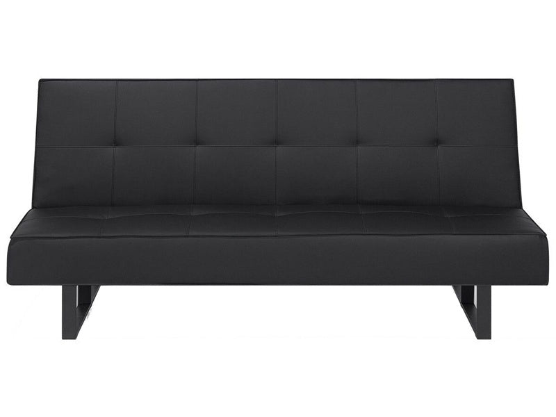 Sofa Bed Black Faux Leather Modern Living Room Convertible 3 Seater Armless Minimalistic Design Beliani