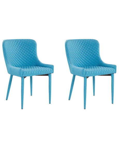 Set of 2 Dining Chairs Blue Fabric Upholstery Glam Eclectic Style Beliani