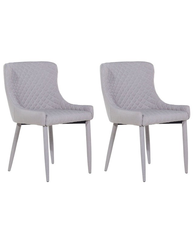 Set of 2 Dining Chairs Light Grey Fabric Upholstery Glam Eclectic Style Beliani