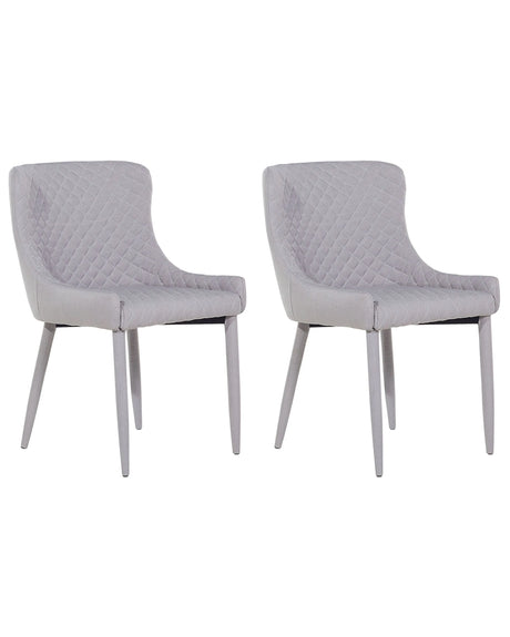 Set of 2 Dining Chairs Light Grey Fabric Upholstery Glam Eclectic Style Beliani