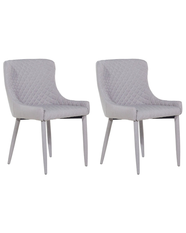 Set of 2 Dining Chairs Light Grey Fabric Upholstery Glam Eclectic Style Beliani