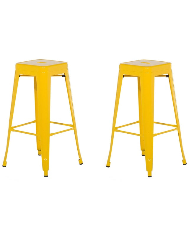 Set of 2 Bar Stools White Steel 76 cm Stackable Counter Height Industrial Beliani