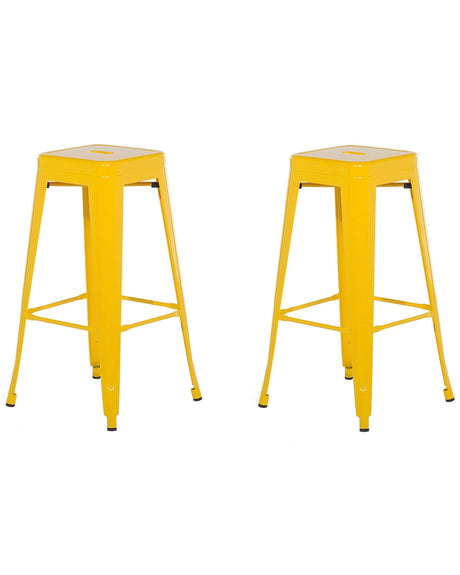Set of 2 Bar Stools White Steel 76 cm Stackable Counter Height Industrial Beliani