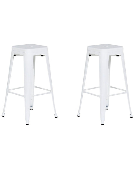 Set of 2 Bar Stools White Steel 76 cm Stackable Counter Height Industrial Beliani