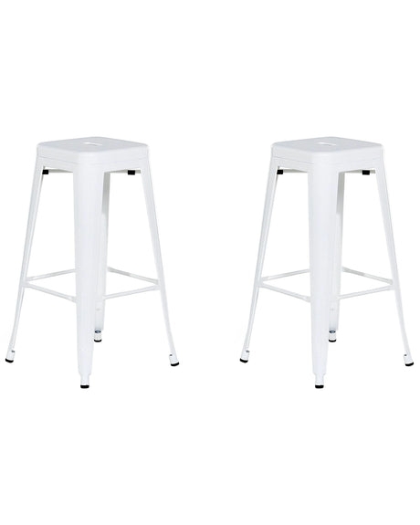 Set of 2 Bar Stools White Steel 76 cm Stackable Counter Height Industrial Beliani