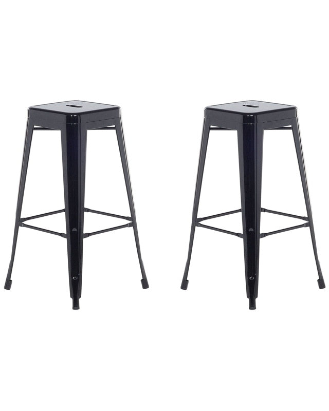 Set of 2 Bar Stools Black Steel 76 cm Stackable Counter Height Industrial Beliani