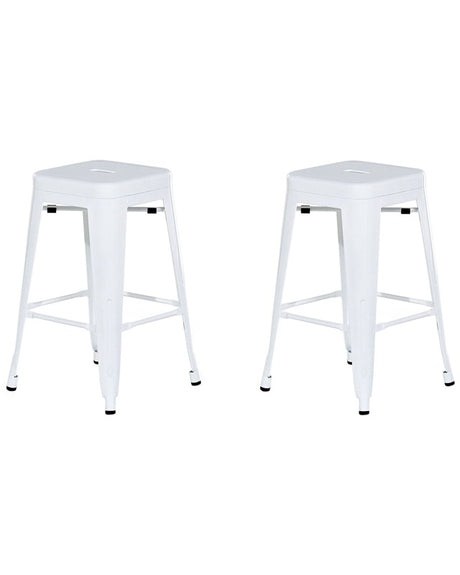 Set of 2 Bar Stools White Steel 60 cm Stackable Counter Height Industrial Beliani