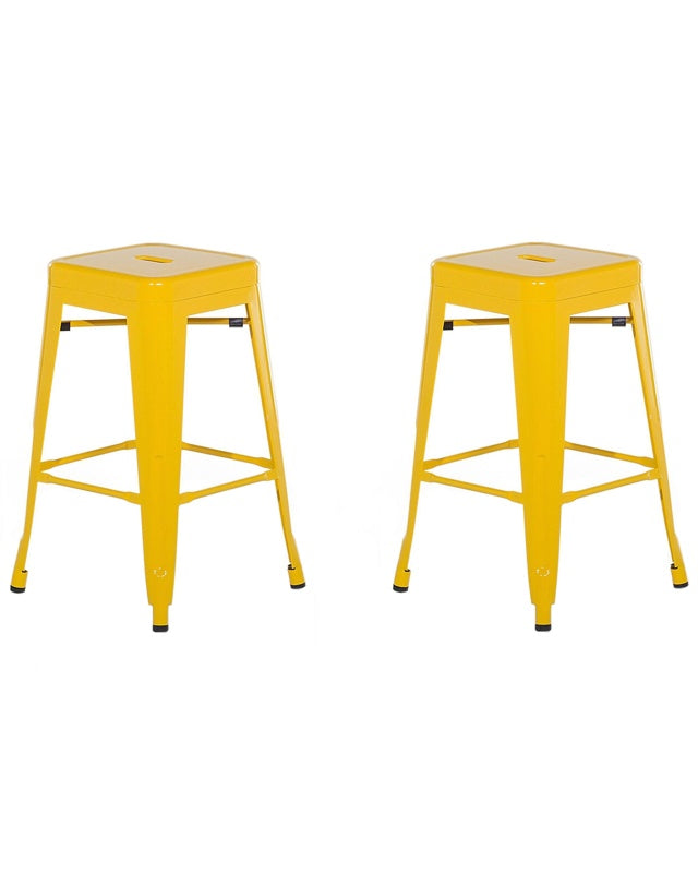 Set of 2 Bar Stools Yellow Metal 60 cm Stackable Counter Height Industrial Beliani