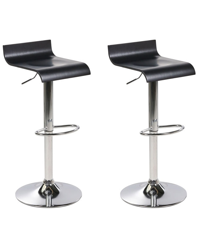 Set of 2 Bar Stools Black Chrome Leg Swivel Adjustable Height Minimalistic Beliani