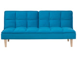 Sofa Bed Blue Fabric 3-Seater Reclining Back Quilted Simple Sleeper Couch Click-Clack Beliani