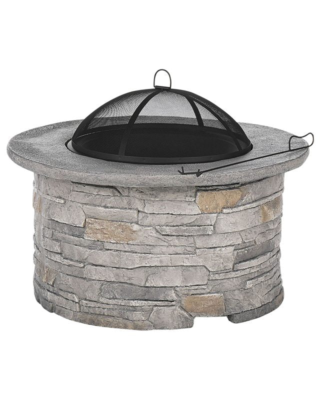 Fire Pit Heater Grey Black Mesh Cover Round Outdoor Beliani