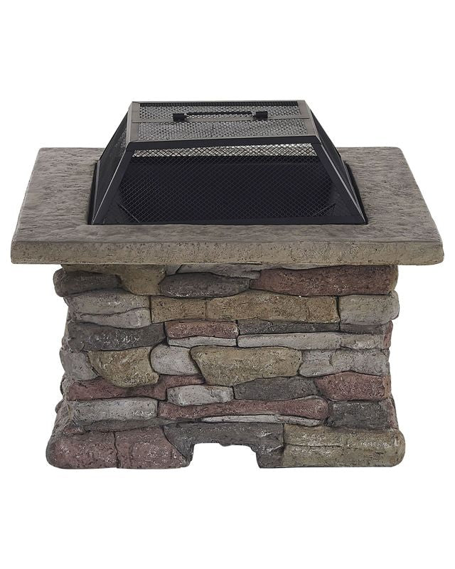 Fire Pit Heater Grey Black Mesh Cover Square Outdoor Beliani